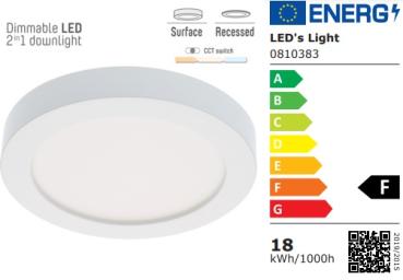 SHADA LED-Panel rund 18W 1820lm 3000K, 4000K, 6000K, Ø 247mm, dimmbar, EEC: F (0810383)