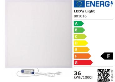 SHADA LED-Panel 36W 3600lm 3000K warmweiss, 595x595mm, (kein UGR19), incl. Driver, EEC: F (0801016)