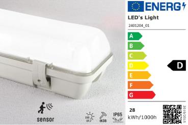 SHADA LED-Feuchtraum-Wannenleuchte mit Sensor IP65, 2x14W 4200lm 4000K, 120cm, EEC: D (2401204_01)