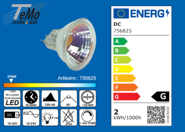 TeMo T&More® LED-Leuchtmittel Spot, 60°, GU4, AC10-24V/DC10-30V, 1.5W, 150lm, 2700K, dimmbar, CRI80, ØMR11, EEC: G (756825)