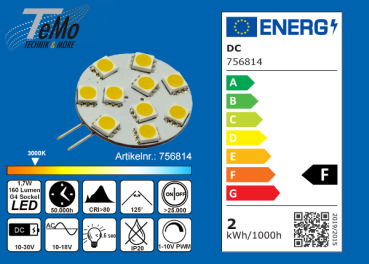 TeMo T&More® LED-Leuchtmittel 10xSMD-LED 5050 Modul, 125° G4 AC12V/DC10-30V, 1.7W, 160lm, 3000K, dimmbar, EEC: F (756814)