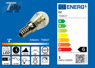 TeMo T&More® LED-Leuchtmittel 16xSMD-LED 3014, Globe, 360°, E14, AC10-18V/DC10-30V, 0.7W, 60lm, 2700K, EEC: G (756827)