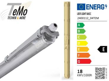TeMo T&More® LED Feuchtraum-Wannenleuchte mit LED-Röhre 1x18W 2160lm 4000K, 120cm, IP65, EEC: E (2400112_04TEM)