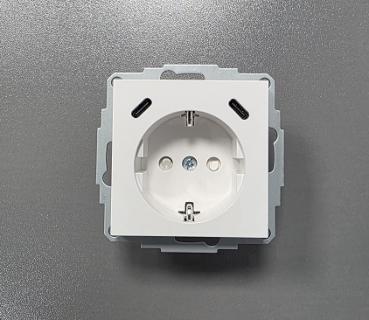 TeMo T&More® Schuko Steckdose weiss mit USB Ports, 2x USB-C, passend zu 55er Schalterserien (Busch Jäger, Gira, Jung, Merten)(2900167TEM)