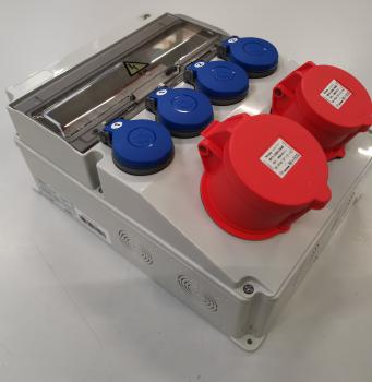 TeMo T&More® Baustromverteiler Wandverteiler Stromverteiler mit 4x Schuko, 1x CEE 16A, 1x CEE 32A und FI/C16 ABB Bestückung (TE01)