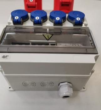 TeMo T&More® Baustromverteiler Wandverteiler Stromverteiler mit 4x Schuko, 1x CEE 16A, 1x CEE 32A, 3 Phasen-Stromzähler und LS C16 ABB Bestückung (TE15)