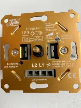 TeMo T&More® Universal-Dimmer-Einsatz LED 3-300W, Standard-Lampen 10-400W, Phasenan-Phasenabschnitt + autom. Lasterkennung (190010TEM)