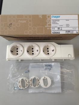 Hager VZ00AS Schuko-Steckdose, universal, 3fach drehbar, geschraubt, Hutschienenmontage ***RESTPOSTEN***