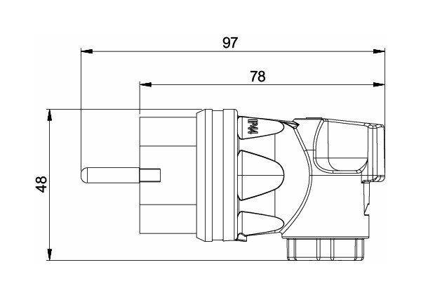 UniTEC Winkel-Schutzkontaktstecker (250 V, 16 A, IP44, Schwarz,  Kabelknickschutz)