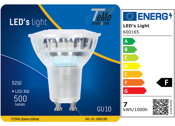 Elektromaterial günstig kaufen - Online Shop - 1 STÜCK (VPE) SHADA LED Spot  GU10 503lm 7W, Warmweiss 2700K, MR16 klar, dimmbar, EEC: F (600165)