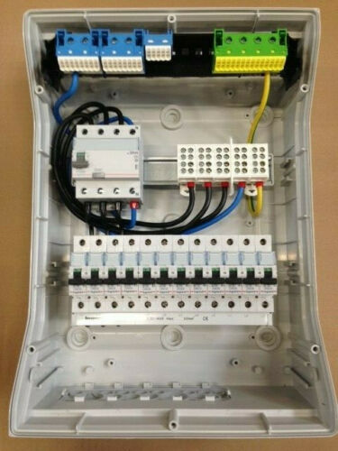 Elektromaterial günstig kaufen - Online Shop - Hager VE412DN 4-reihig  VECTOR Sicherungskasten Aufputz IP65 feuchtraum ANSCHLUSSFERTIG verdrahtet  mit Klemmblock (#1)