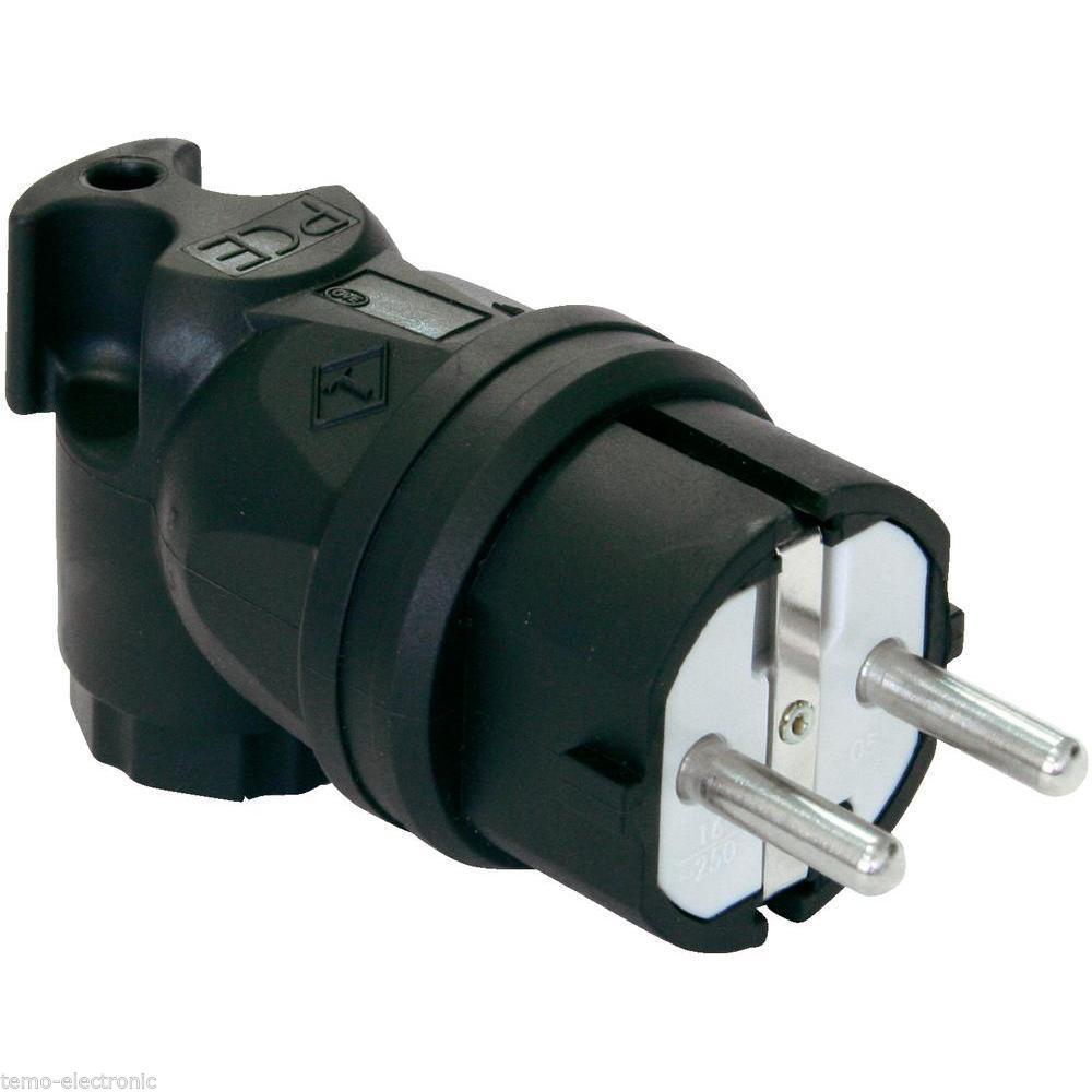 UniTEC Winkel-Schutzkontaktstecker (250 V, 16 A, IP44, Schwarz,  Kabelknickschutz)