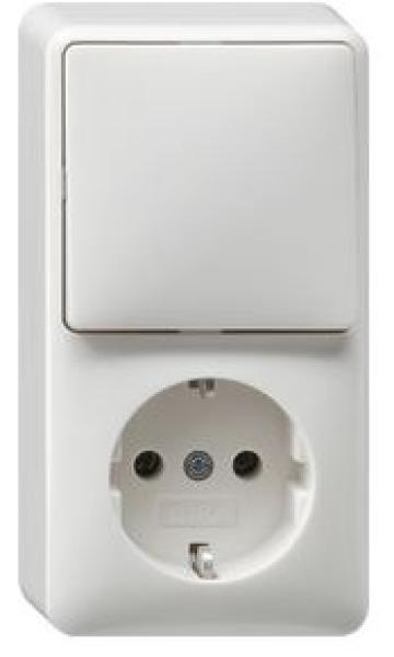 Gira 417613 Kombination Wippschalter Schuko-Steckdose senkrecht Universal-Aus-Wechselschalter AP Reinweiß