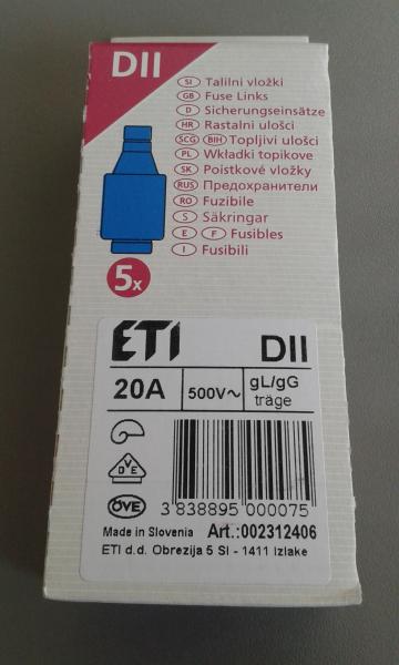 5 er Pack DIAZED Sicherungseinsatz E27 20A DII blau (02312406)