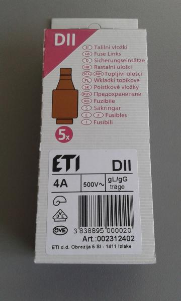 5 er Pack DIAZED Sicherungseinsatz E27 4A DII braun (002312402)