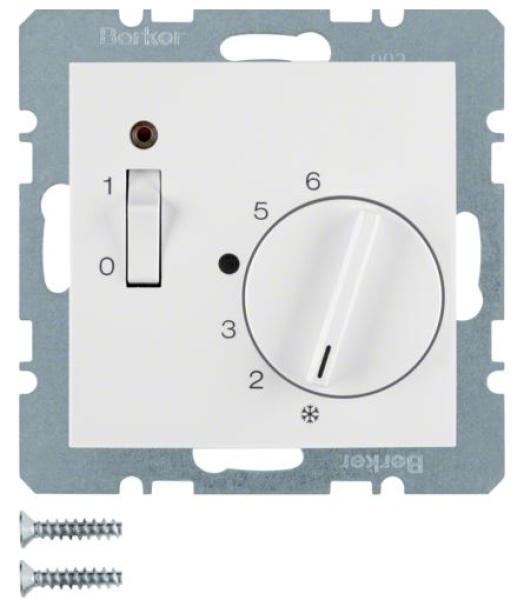 Berker 20311909 Temperatur-Regler 24 V m. Öffner, Zentralstück., Wippschalter u. LED S.1/B.3/B.7 polarweiß, matt