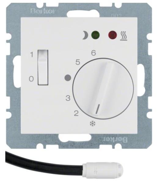 Berker 20341909 Fußbodentemp.-Regler m. Schließer, Z.-Stk., Wippsch., S.1/B.x polarweiß, matt