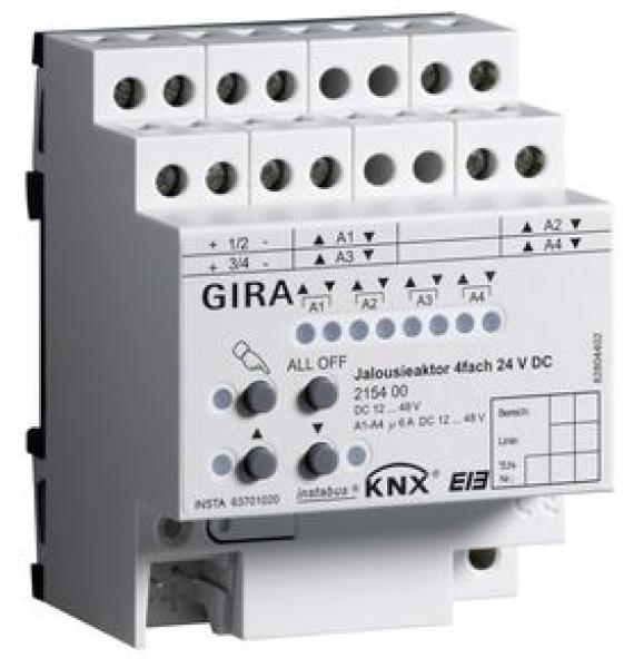 Gira 215400 KNX REG plus Jalousieaktor 4-fach DC 24V mit Handbetätigung