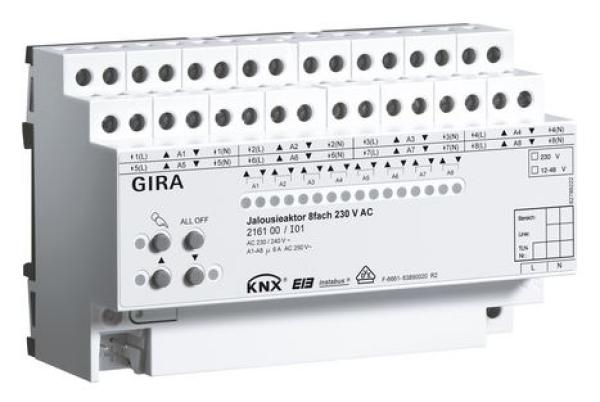 Gira 216100 KNX REG plus Jalousieaktor 8-fach AC 230V DC 12-48V mit Handbetätigung