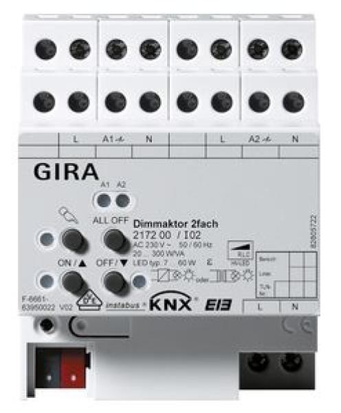 Gira 217200 KNX REG plus Dimmaktor 2-fach 2x300W/VA