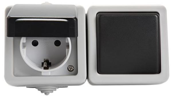 Kanlux TEKNO Aufputz Schalter-Steckdosenkombi waagrecht mit erhöhten Berührungsschutz IP54 (27132)