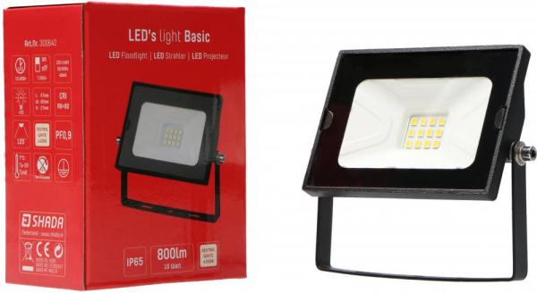 SHADA LED-Strahler Flutlichtstrahler 10W 800lm 4000K schwarz IP65, EEC: A-A++ (0300642) ***RESTPOSTEN***