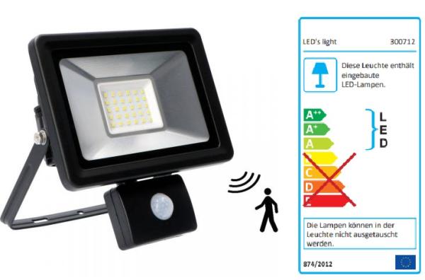 SHADA LED-Strahler Flutlichtstrahler mit Bewegungsmelder 30W 2700lm 4000K schwarz IP44, EEC: A-A++ (0300712) ***RESTPOSTEN***