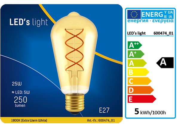 1 STÜCK (VPE) SHADA LED Classic E27 250lm 5W, extra-warmweiss 1800K, ST64 gold, dimmbar, EEC: A (0600474_01)