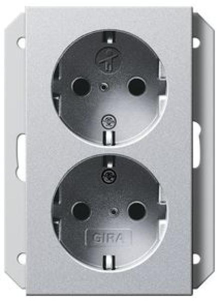 Gira 273126 System 55 Schuko-Doppelsteckdose mit integriertem erhöhten Berührungsschutz und Symbol für Unterputz-Gerätedose 1-fach Farbe Aluminium lackiert