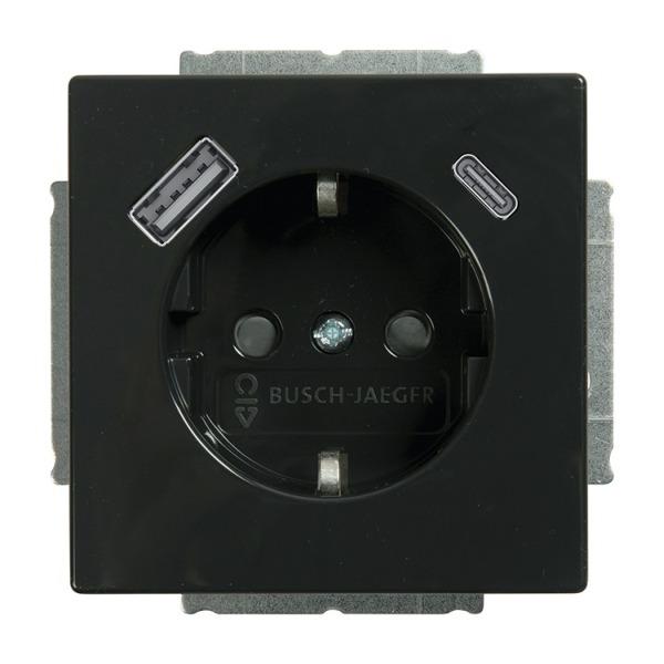 Busch-Jaeger 20 EUCB2USBAC-81 Future Schuko 2xUSB Steckdose A+C carat mit integriertem erhöhten Berührungsschutz anthrazit (glanz)