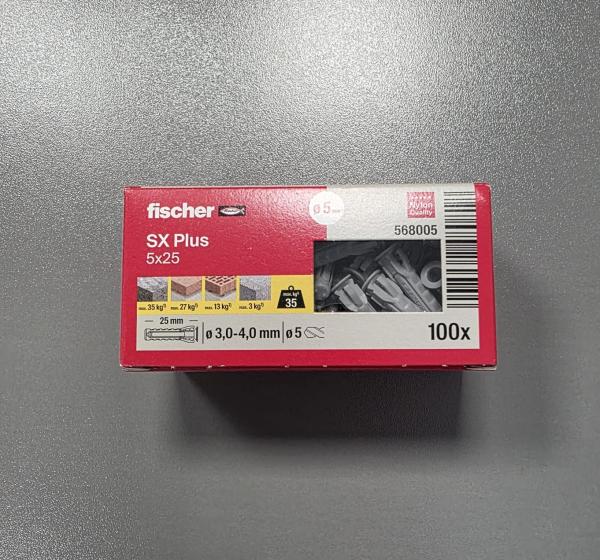 100 STÜCK (VPE) Fischer Spreizdübel SX Plus 5x25 mm Dübellänge (568005)