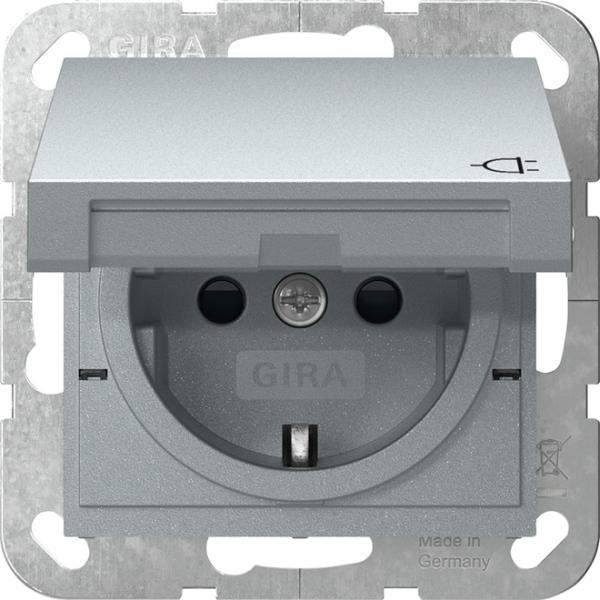 Gira 441426 System 55 Schuko-Steckdose mit Klappdeckel, integriertem erhöhten Berührungsschutz Farbe Aluminium lackiert