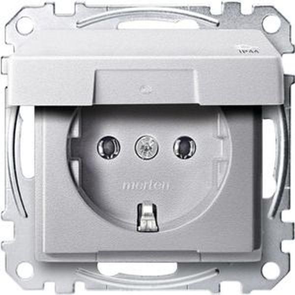 Merten MEG2314-0460 Schuko-Steckdose mit Klappdeckel IP44 erh. Berührungsschutz System M aluminium edelmatt