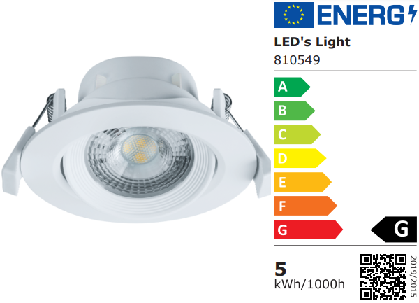 SHADA LED Deckenspot 30° schwenkbar, Farbe weiß, mit LED warmweiss 2700k, 360lm, 5 Watt dimmbar EEC: G (810549)