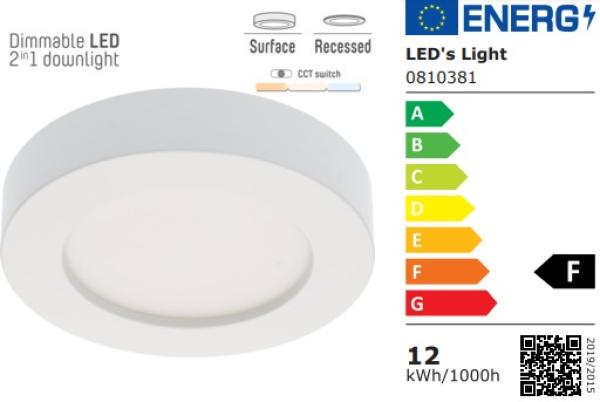 SHADA LED-Panel rund 12W 1200lm 3000K, 4000K, 6000K, Ø 177mm, dimmbar, EEC: F (0810381)