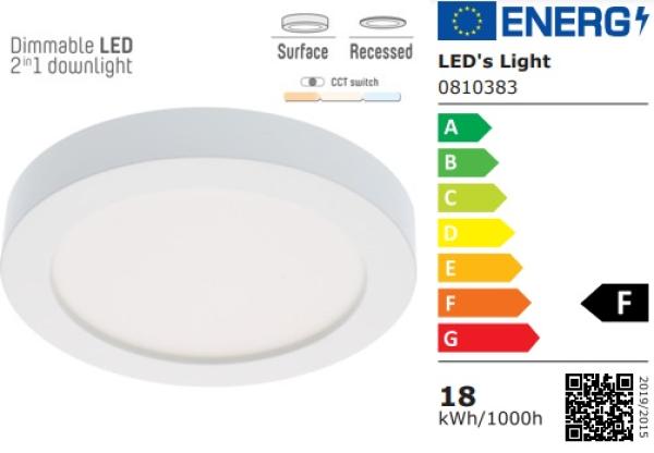 SHADA LED-Panel rund 18W 1820lm 3000K, 4000K, 6000K, Ø 247mm, dimmbar, EEC: F (0810383)