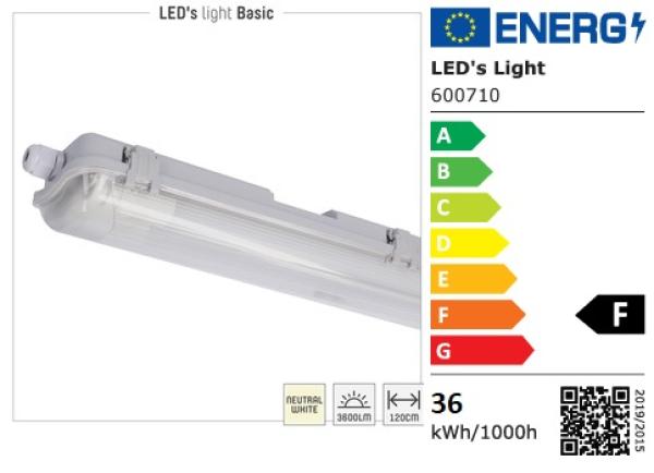 SHADA LED-Feuchtraum-Wannenleuchte IP65, 2x18W 3600lm, 120cm, EEC: F (2400113_03) ***RESTPOSTEN***