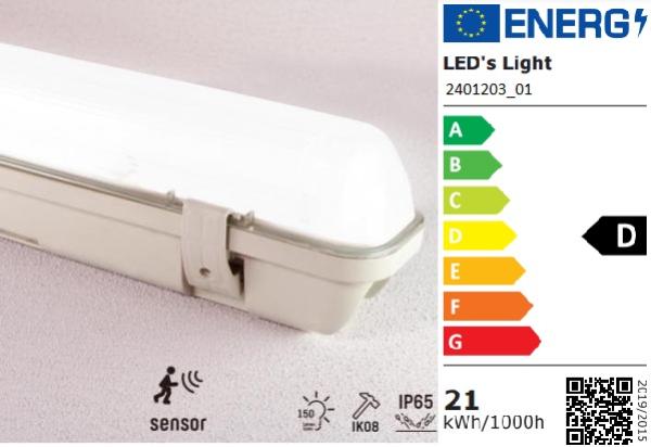 SHADA LED-Feuchtraum-Wannenleuchte mit Sensor IP65, 1x20W 3100lm 4000K, 150cm, EEC: D (2401203_01)