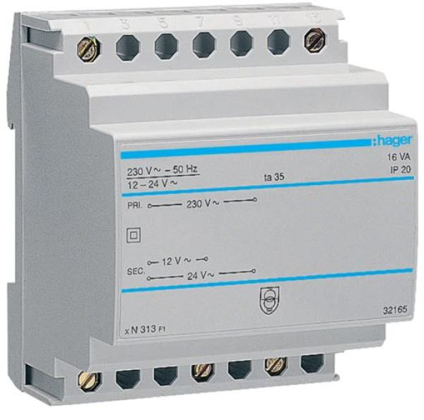 Hager ST313 Sicherheitstrafo 12V / 1,33A o. 24V / 0,67A