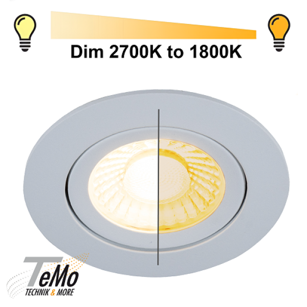 TeMo T&More® LED Downlight, Deckenspot 6W 420lm 1800K-2700K, Farbe weiß, dimmbar (2025553)