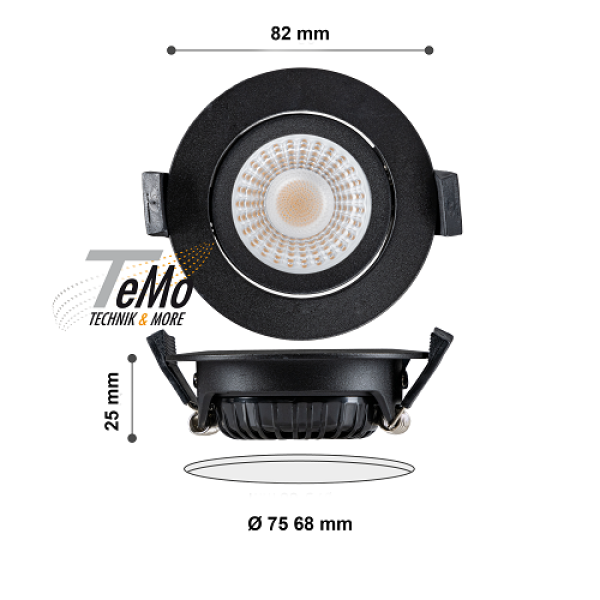 TeMo T&More® LED Downlight, Deckenspot 6W 420lm 1800K-2700K, Farbe schwarz, dimmbar (2025554)