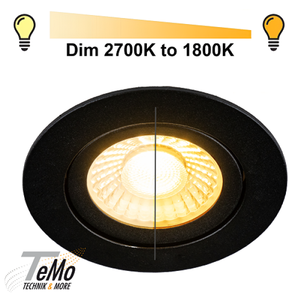 TeMo T&More® LED Downlight, Deckenspot 6W 420lm 1800K-2700K, Farbe schwarz, dimmbar (2025554)