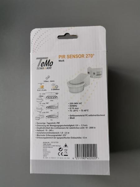TeMo T&More® Bewegungsmelder Sensor - PIR 270° IP44 - Weiß (0190100TEM)
