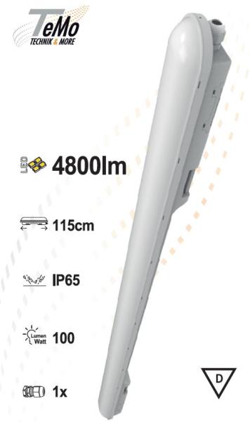 TeMo T&More® LED Feuchtraum-Wannenleuchte 36W 4800lm 4000K, 115cm, IP65, EEC: D (2400333TEM)