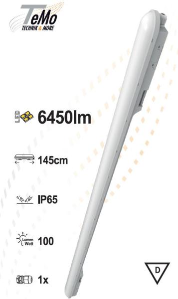 TeMo T&More® LED Feuchtraum-Wannenleuchte 48W 6450lm 4000K, 145cm, IP65, EEC: D (2400335TEM)