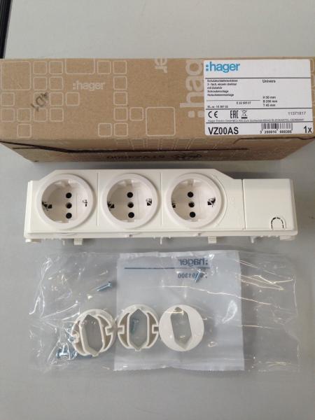 Hager VZ00AS Schuko-Steckdose, universal, 3fach drehbar, geschraubt, Hutschienenmontage ***RESTPOSTEN***