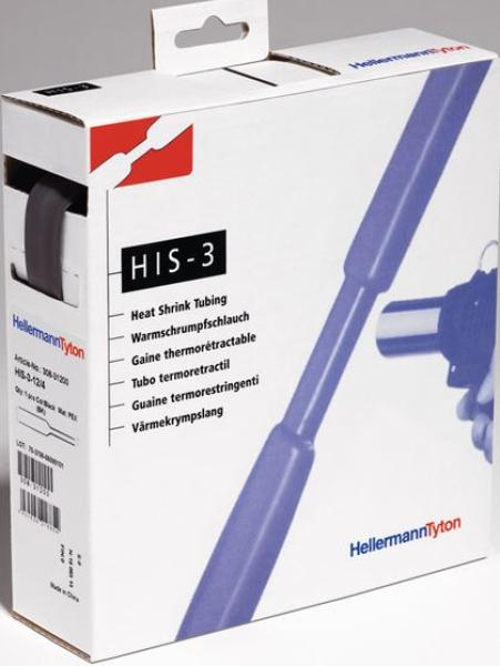 HellermannTyton 308-30300 HIS-3-3/1 Rolle 10m Warmschrumpfschlauch 3:1, Farbe: schwarz