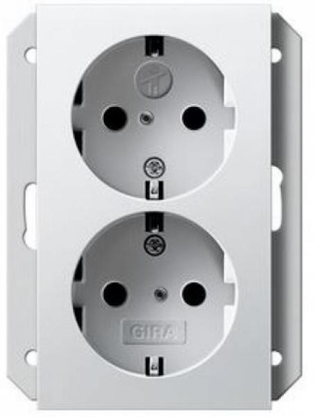 Gira 273127 System 55 Schuko-Doppelsteckdose mit integriertem Berührungsschutz und Symbol für Unterputz-Gerätedose 1-fach Reinweiß seidenmatt