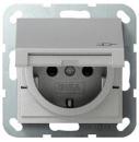 Gira 041426 System 55 Schuko-Steckdose mit Klappdeckel, integriertem erhöhten Berührungsschutz und Symbol Farbe Aluminium lackiert